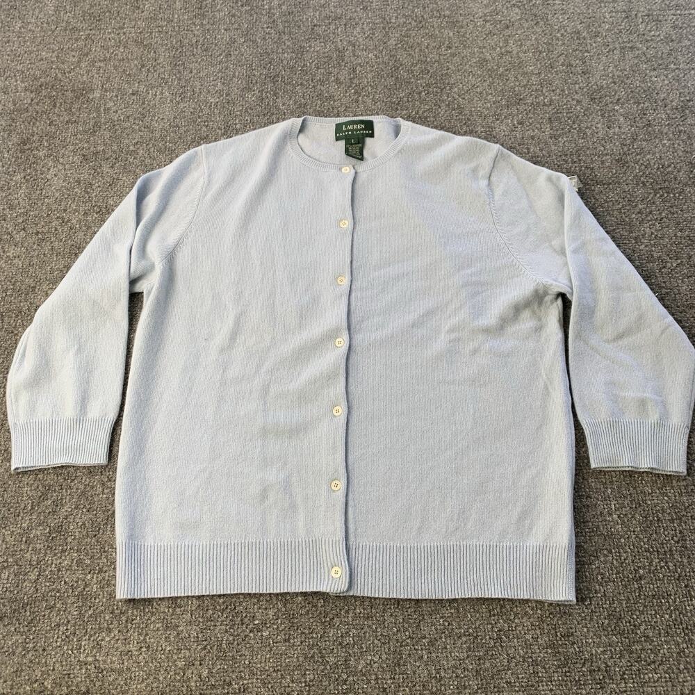 Lauren Ralph Lauren Cashmere Sweater Women’s Large Baby Blue 3/4 Sleeve NEW